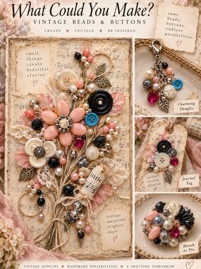 Handmade Pink Pearl and Black Button Floral Brooch - Women Jewelry